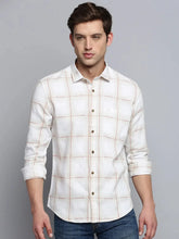 Men Beige Checked Casual Shirt-MARFACHECKS-4438-Beige